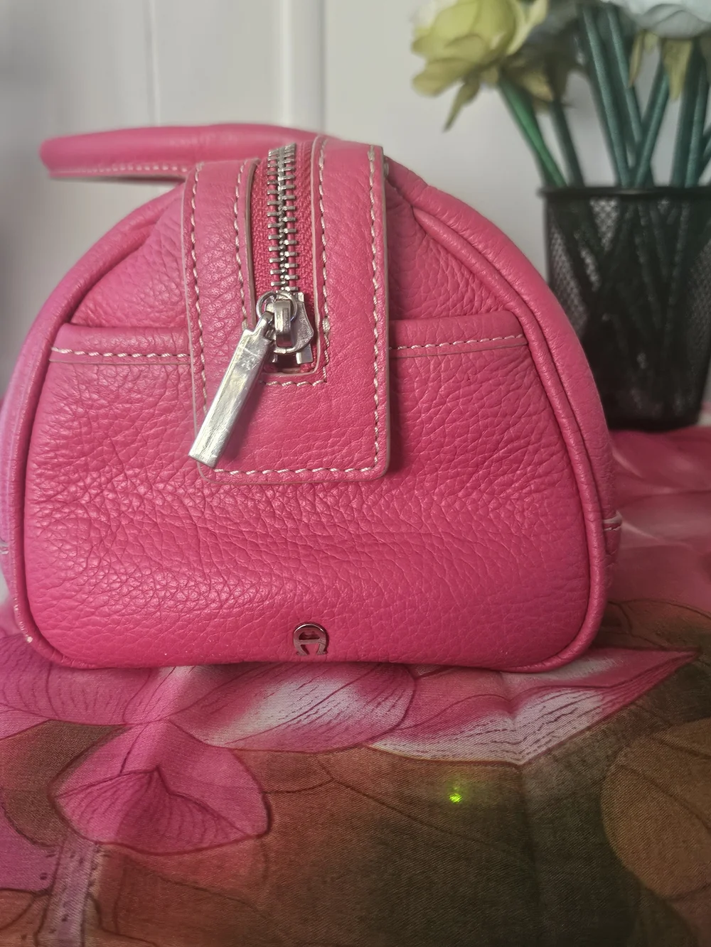 Etienne Aigner Fuchsia Pink Pebble Leather Satchel Handbag